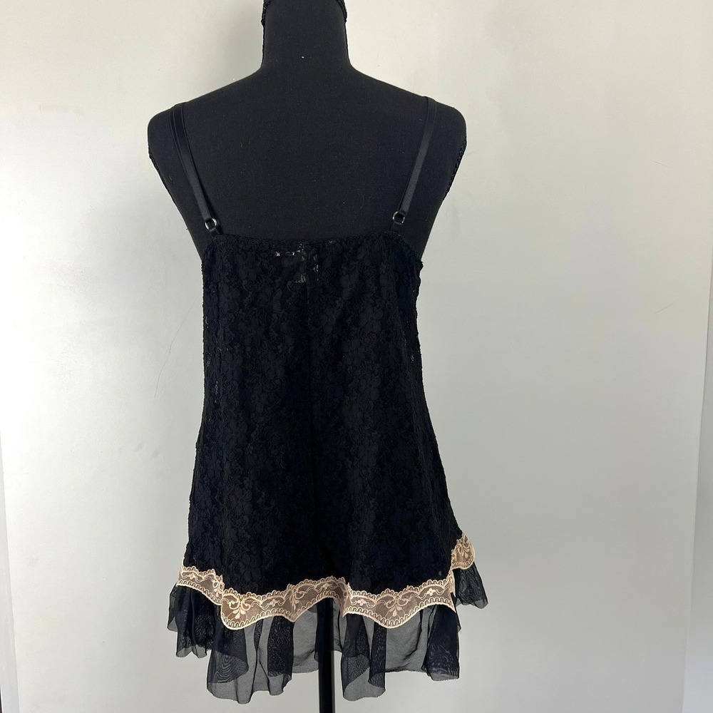 Linea Donatella Black Lace Chemise Babydoll Nightgown M Lingerie Coquette Bridal - Picture 4 of 7